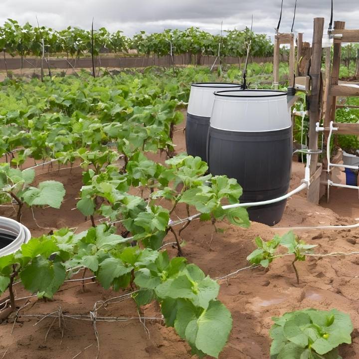 image of a simple rain barrel setup connected to a downspout.