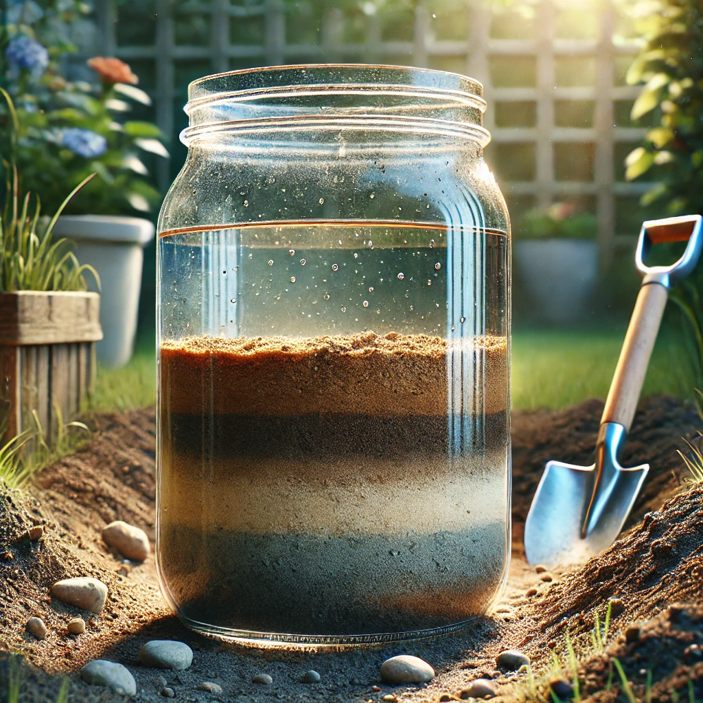 image of the Jar Test for Soil Texture, showing the distinct layers of sand, silt, and clay that form after 24-48 hours.